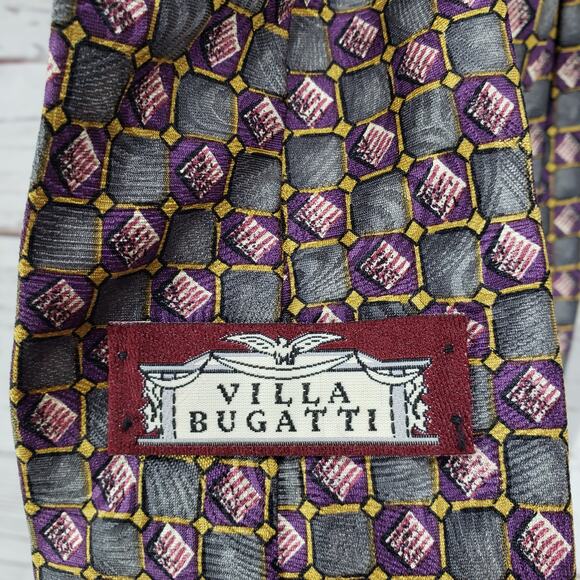 Villa Bugatti Men's Multicolor Geometric 100%Italian Silk Tie - Picture 6 of 8